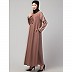 Embroidery abaya with contrast piping sleeves- Skin color